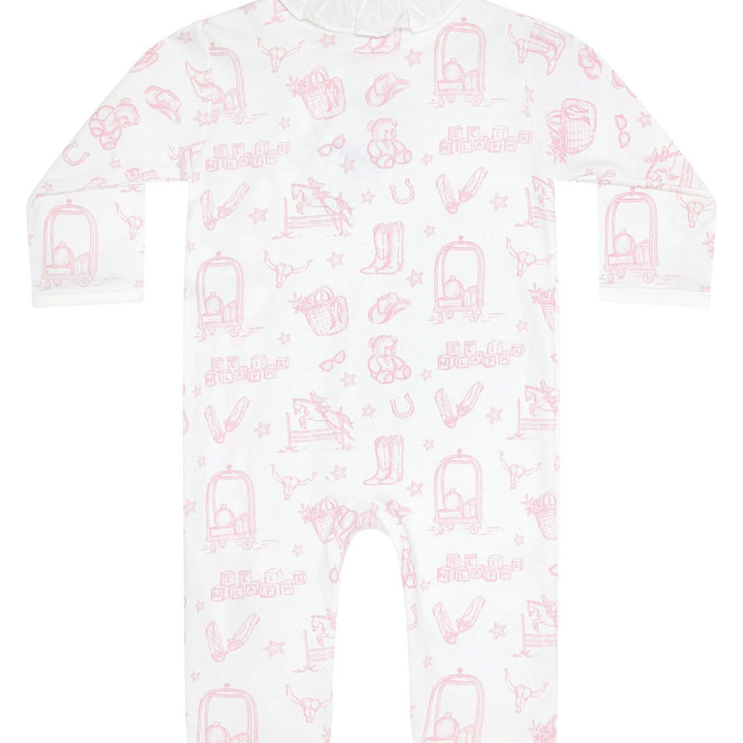 Pink Lone Star Toile Print Crossover Footie