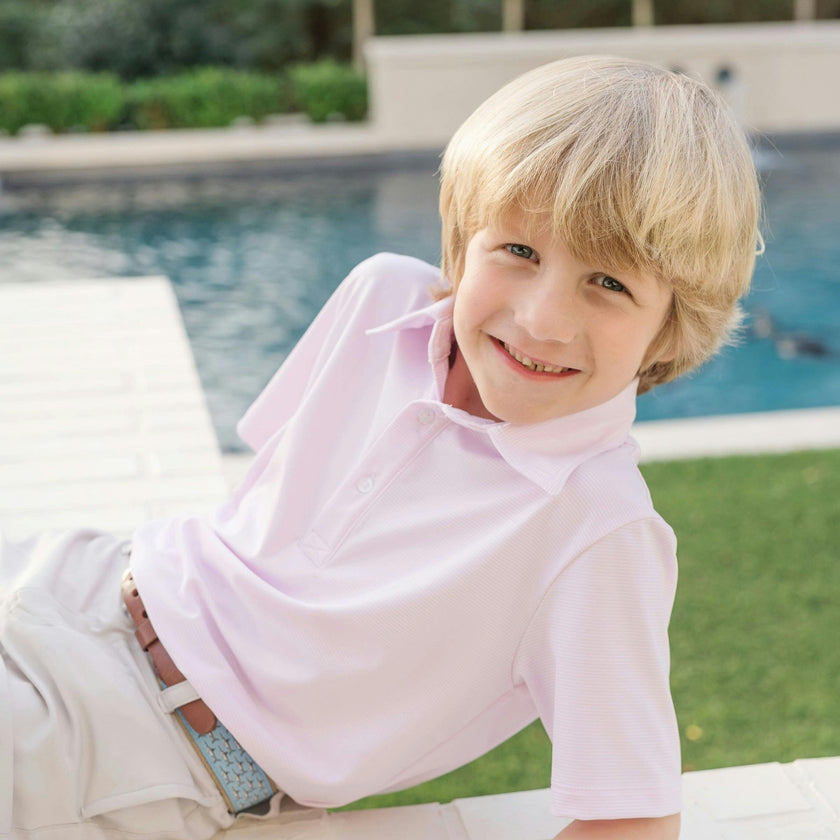 Will Boys' Performance Polo by LH Sport Pink Stripes