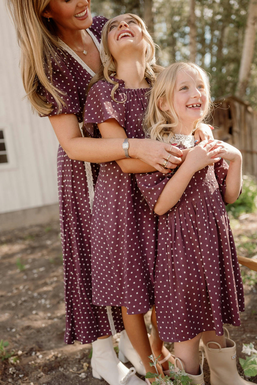 Mini Jillian Dress in Aubergine Ditsy Dot