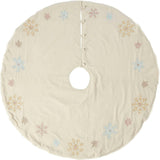 Handmade Pastel Snowflakes Linen Christmas Tree Skirt Natural 60" Arcadia Home
