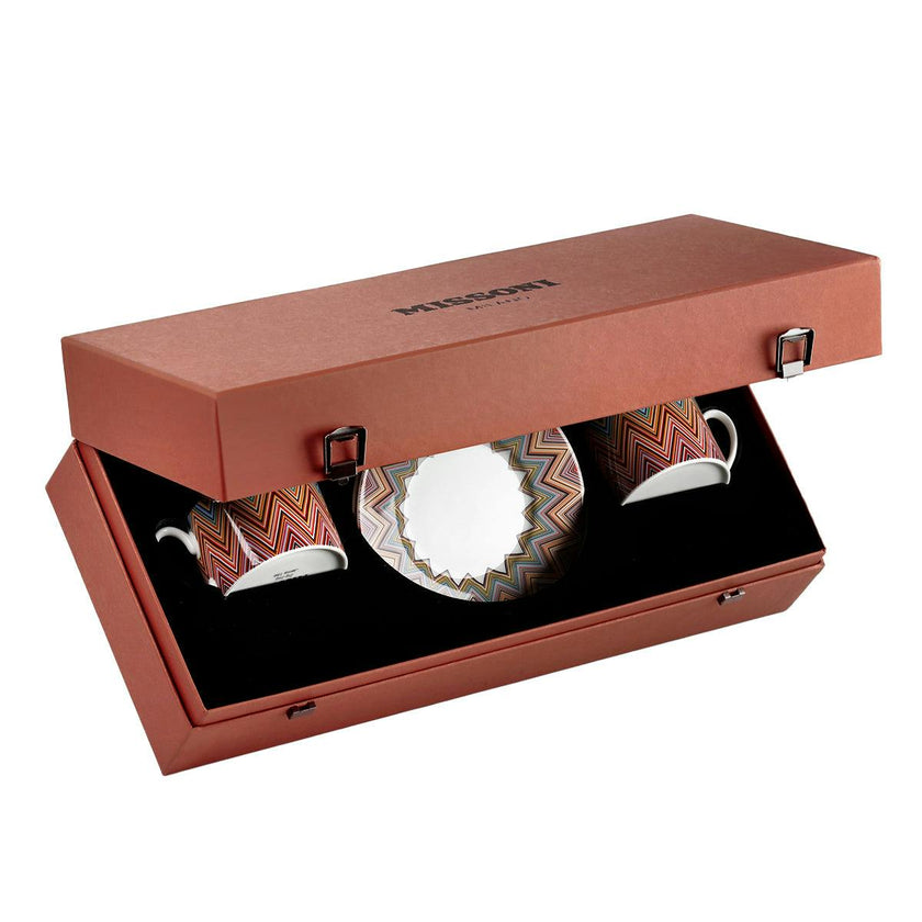 Tea Cup & Saucer ZIG ZAG Set of 2 in Luxury Box Jarris 156 diam. 3.3", H 2.3", cap. 7.5 oz, Saucer diam. 6"