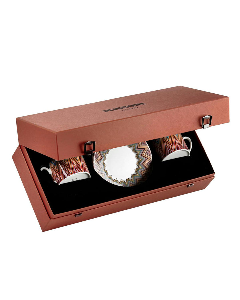 Tea Cup & Saucer ZIG ZAG Set of 2 in Luxury Box Jarris 156 diam. 3.3", H 2.3", cap. 7.5 oz, Saucer diam. 6"