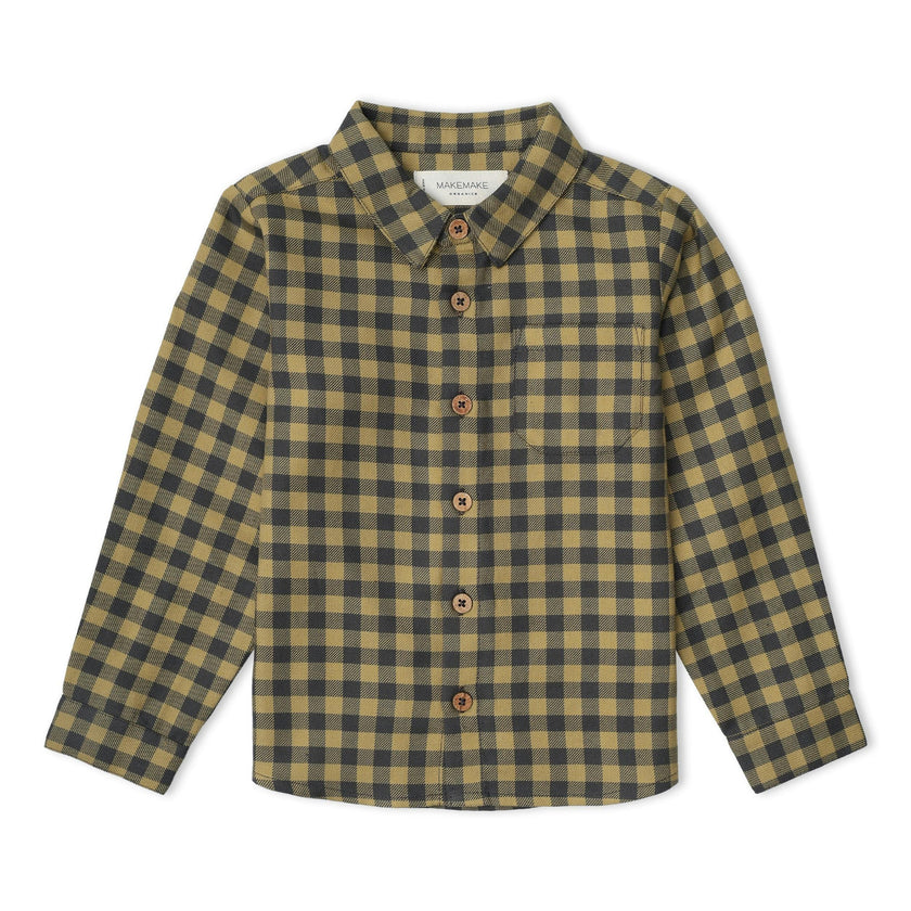Organic Collared Long Sleeve Shirt - Olive Gingham