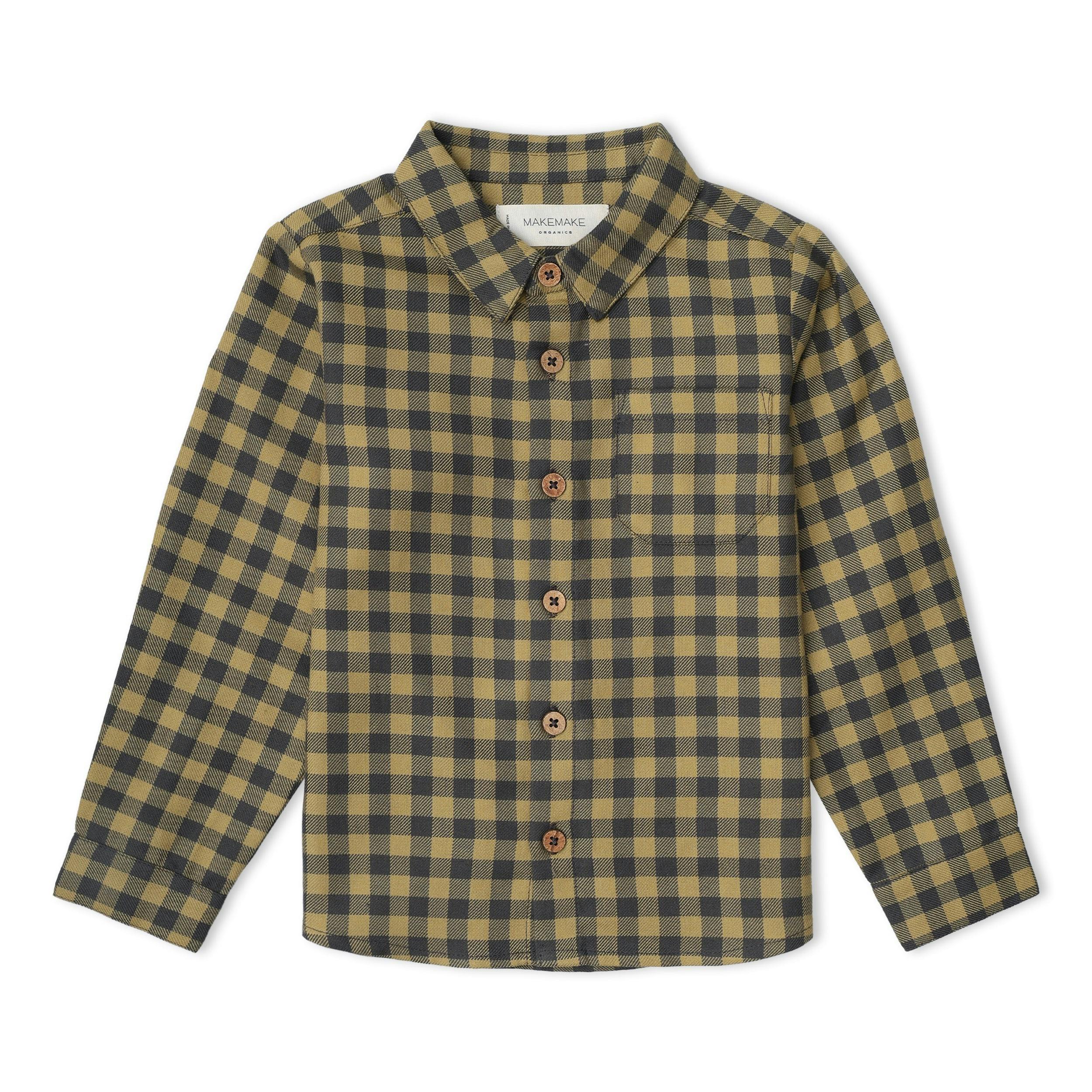 Organic Collared Long Sleeve Shirt - Olive Gingham