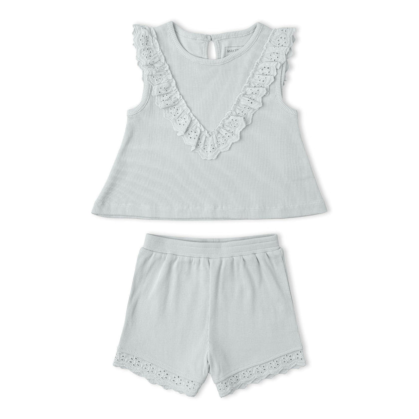 Organic Ruffle Top & Shorts Set - Fog
