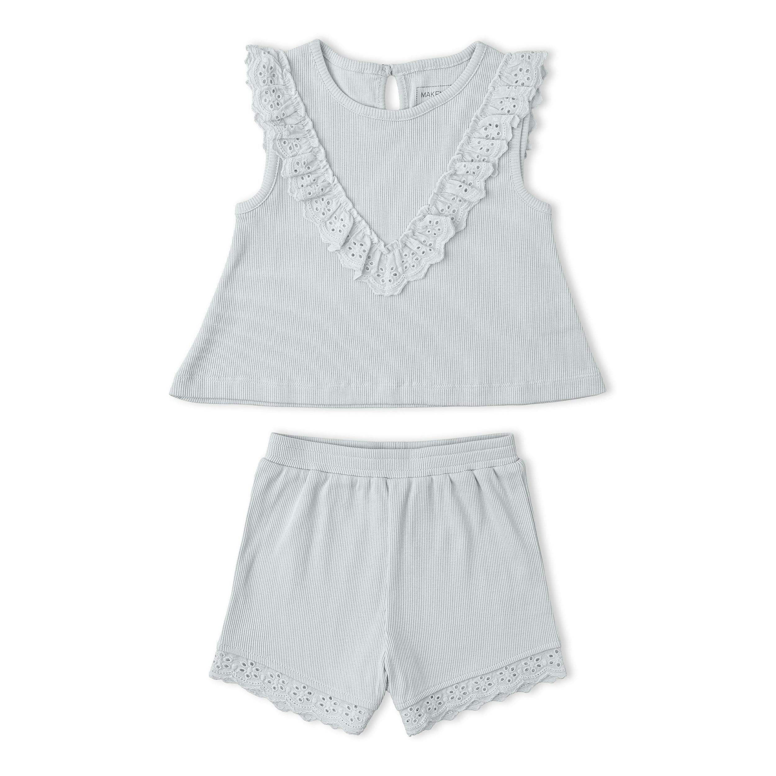 Organic Ruffle Top & Shorts Set - Fog