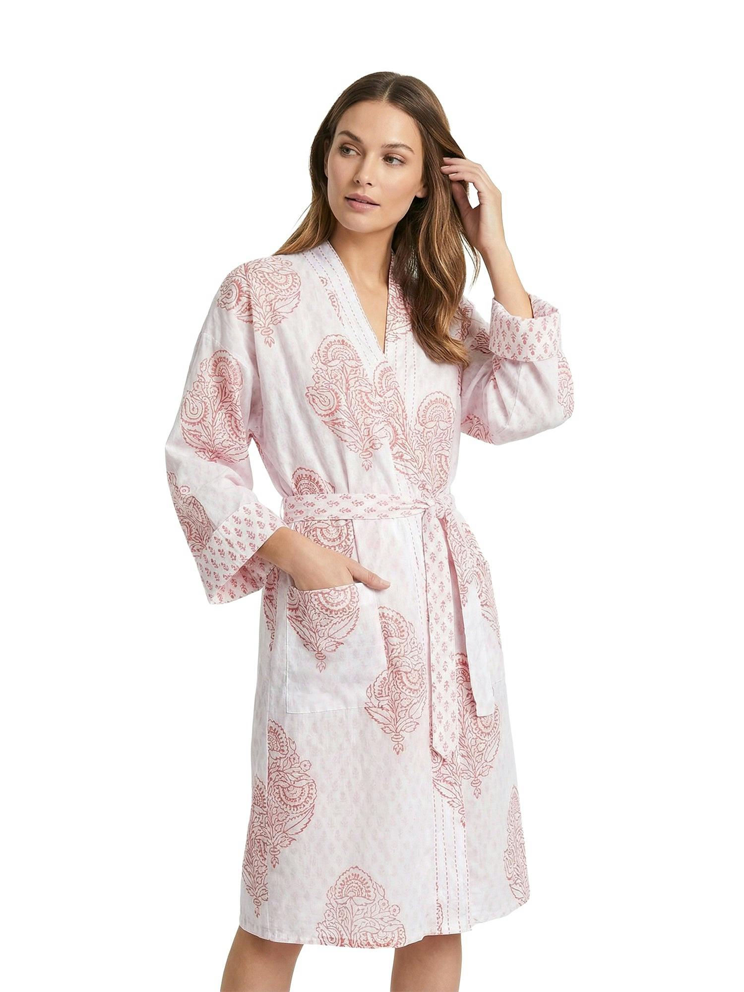 Block-Printed Cotton Women'S Robe
