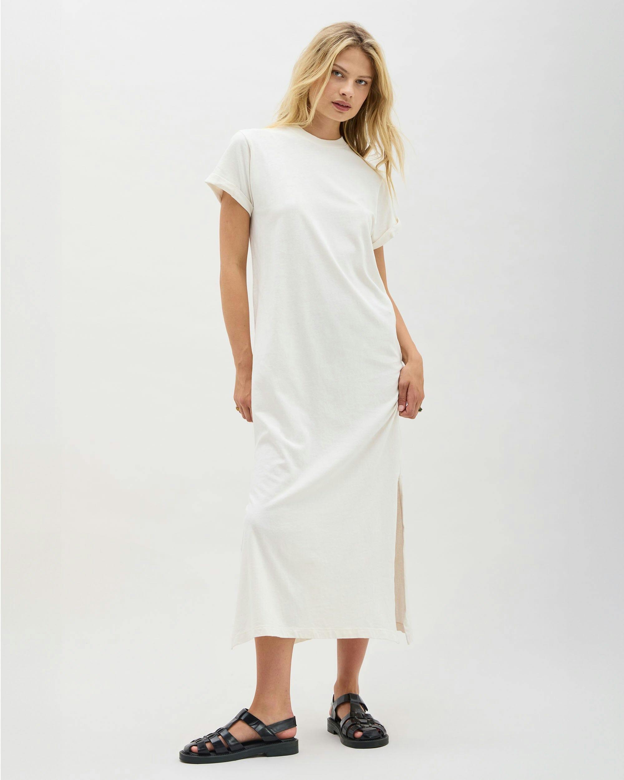 Womens Relaxed Tee Maxi Dress - Pigment Dye Jersey - Bone