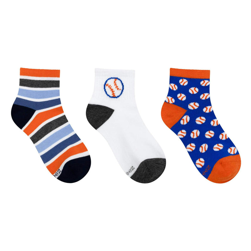 Baseball Qtr Assorted Kids 3pk Sock