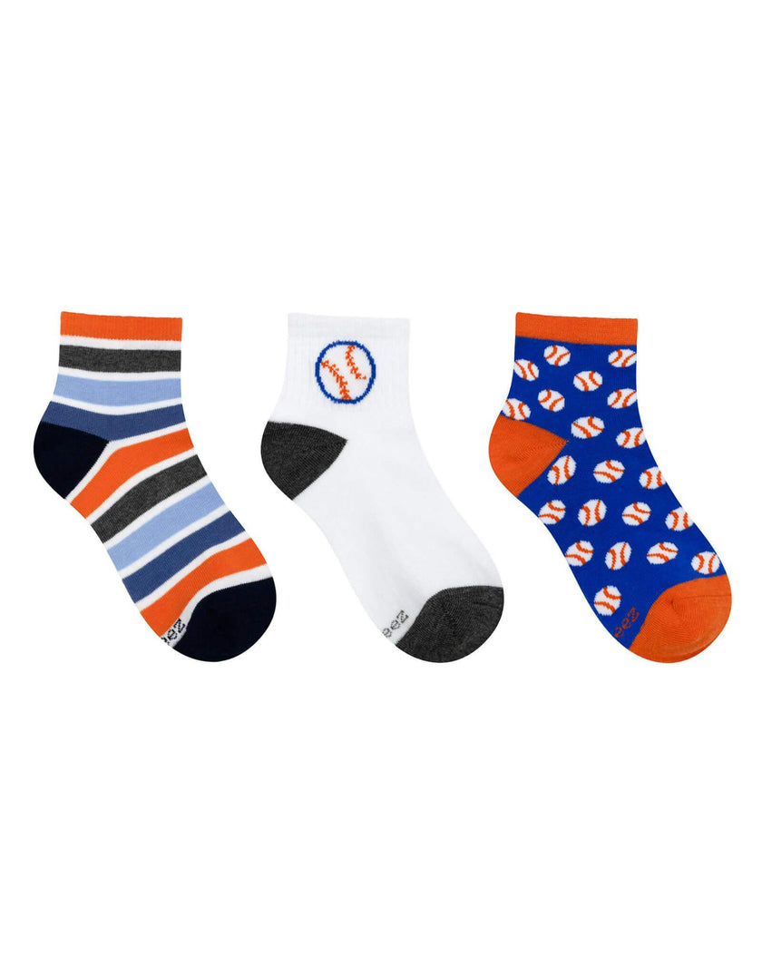 Baseball Qtr Assorted Kids 3pk Sock