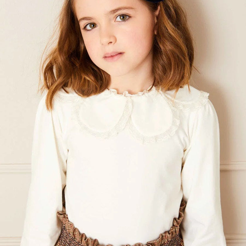 Lace Trim Petal Collar Top in Cream (3-10yrs)