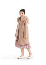 Champagne Wool Coat with Faux Fur Hood