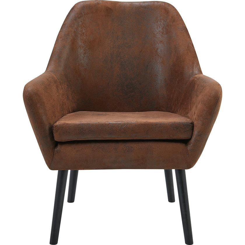 Divano Armchair with Aged Fabric and Solid Wood Legs