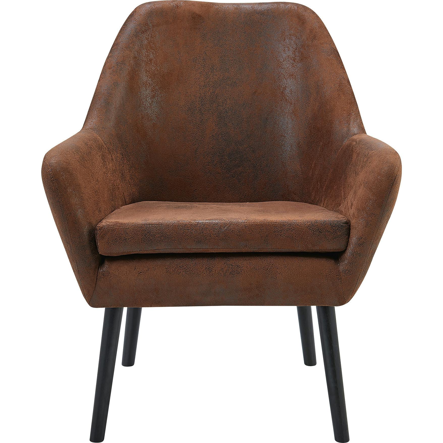 Divano Armchair with Aged Fabric and Solid Wood Legs