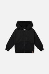 Full Zip Hooded Bi-Material Cardigan Black