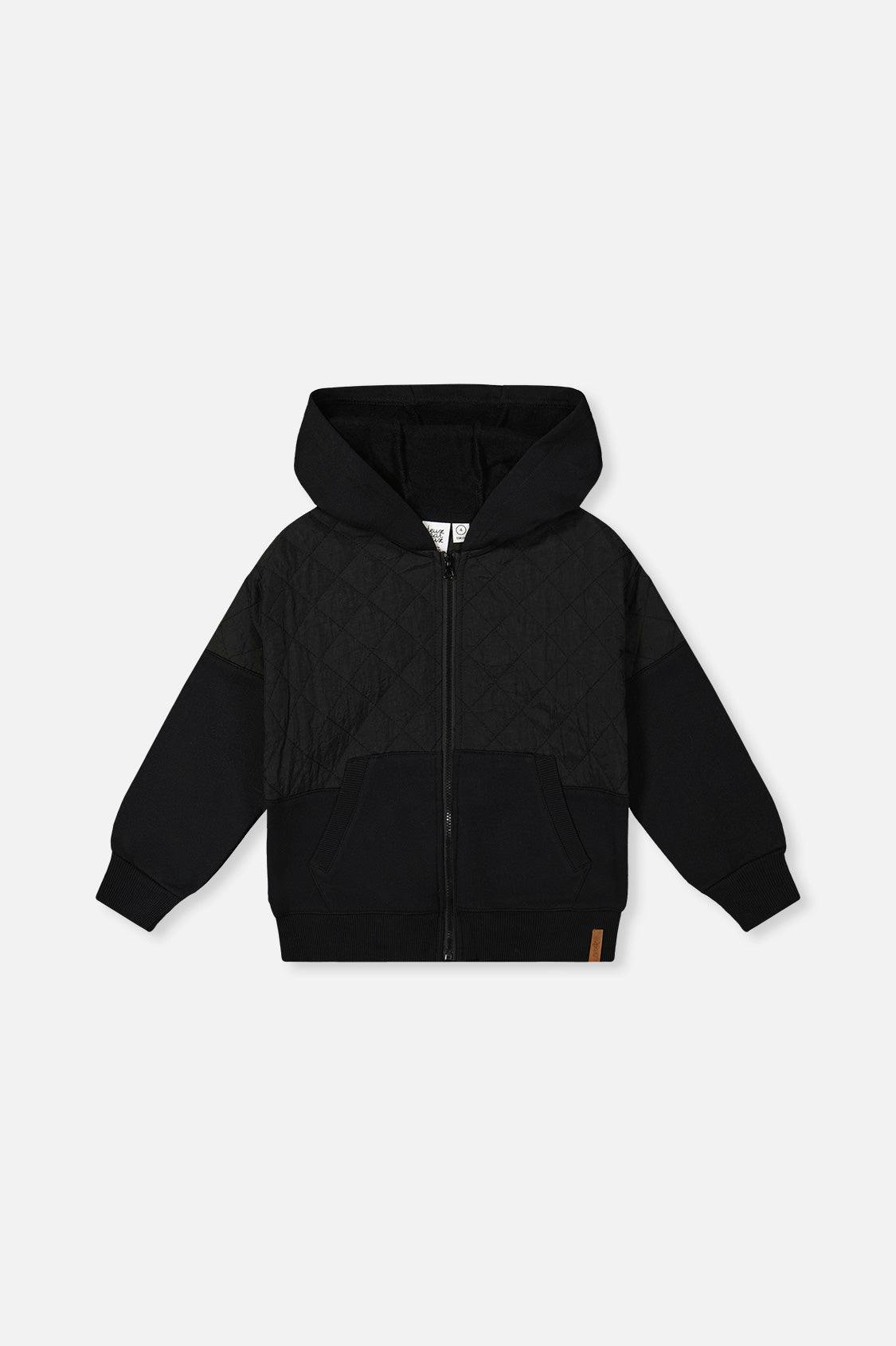 Full Zip Hooded Bi-Material Cardigan Black