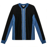 Ribbed Knit With Denim Trim Zip Up