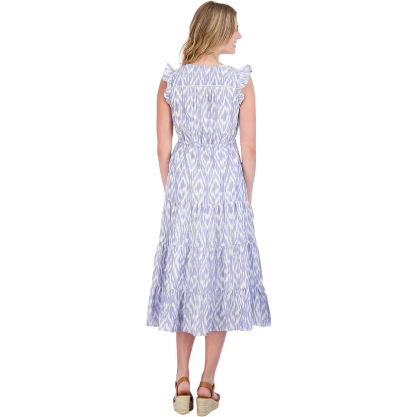 Women's Giselle Ruffle V-Neck Ikat Maxi Dress, Blue