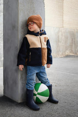 Baby Reversible Mid-Season Jacket Dark Blue, Beige and Brown
