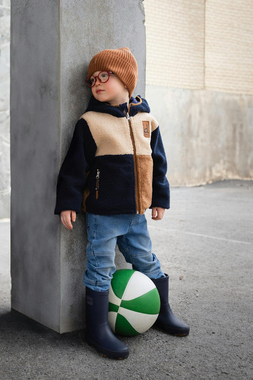 Baby Reversible Mid-Season Jacket Dark Blue, Beige and Brown
