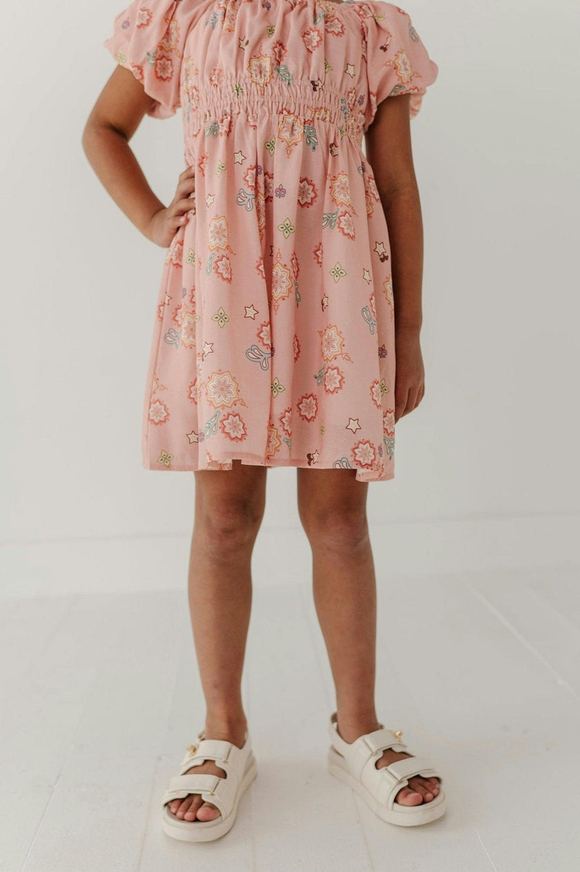 Girls Peasant Bubble Sleeve Dress in Polly Paisley