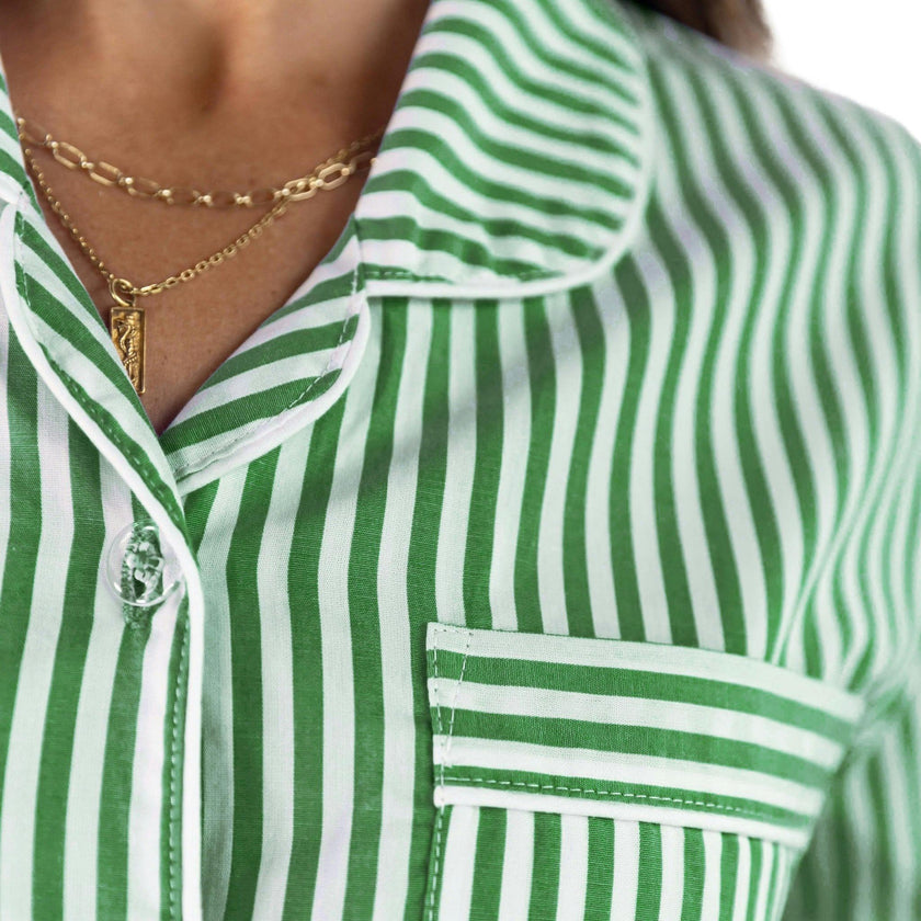 Women's Braddock Green Short PJ Set - Organic Cotton Poplin