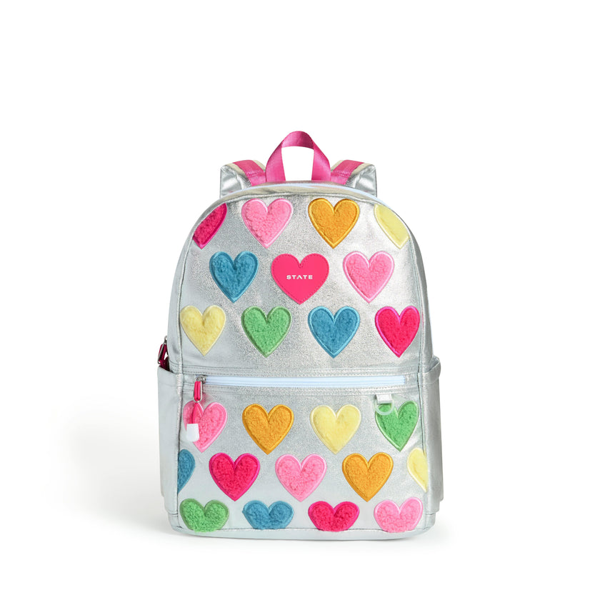 Kane Double Pocket Backpack, Metallic Happy Fuzzy Hearts