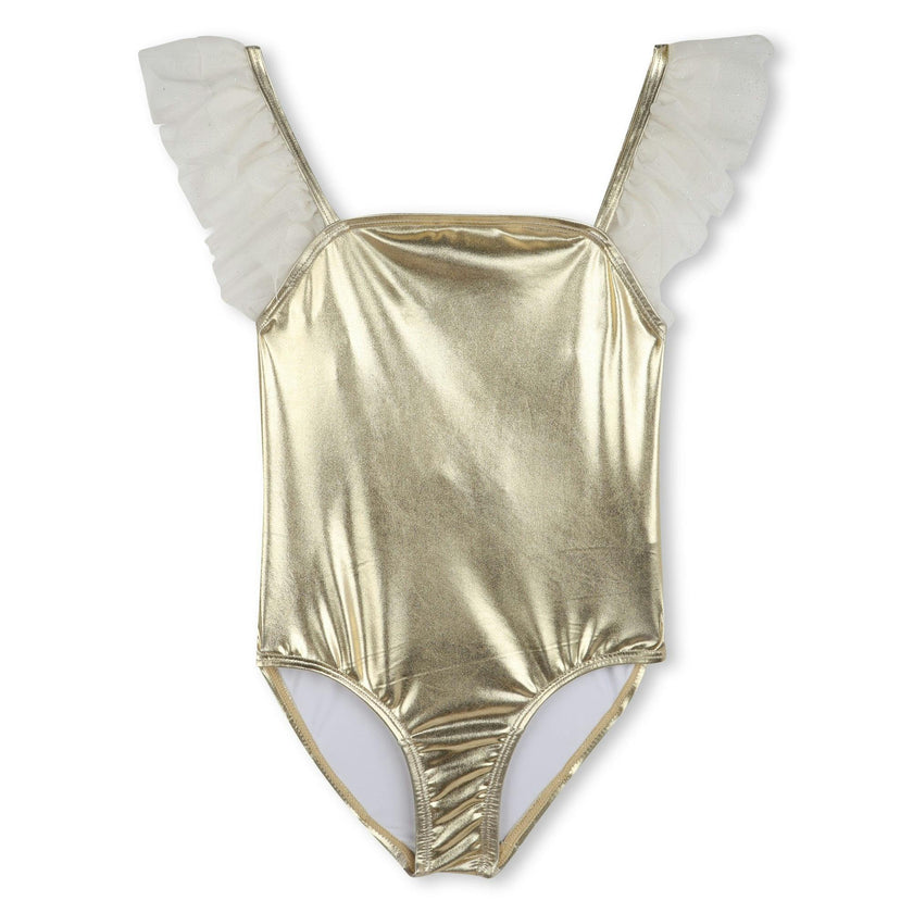 Gold Metallic Ruffle Trim Swimsuit