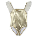 Gold Metallic Ruffle Trim Swimsuit