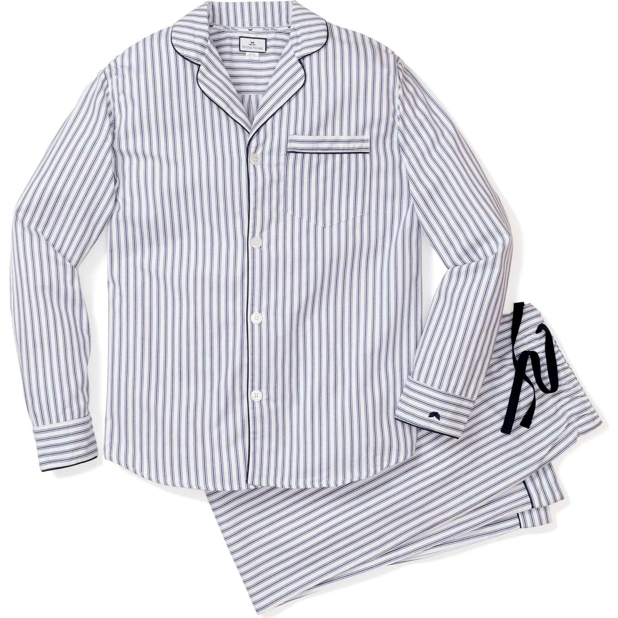 Men's Twill Pajama Set in Navy French Ticking