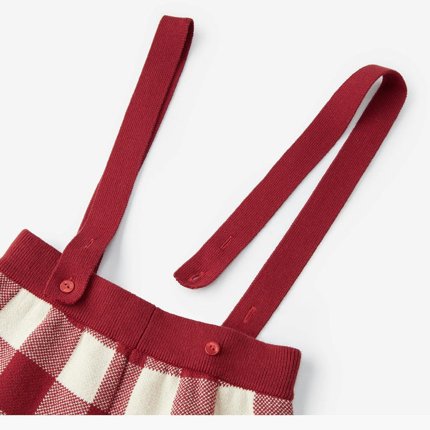 Red Gingham Knit Suspender Pants