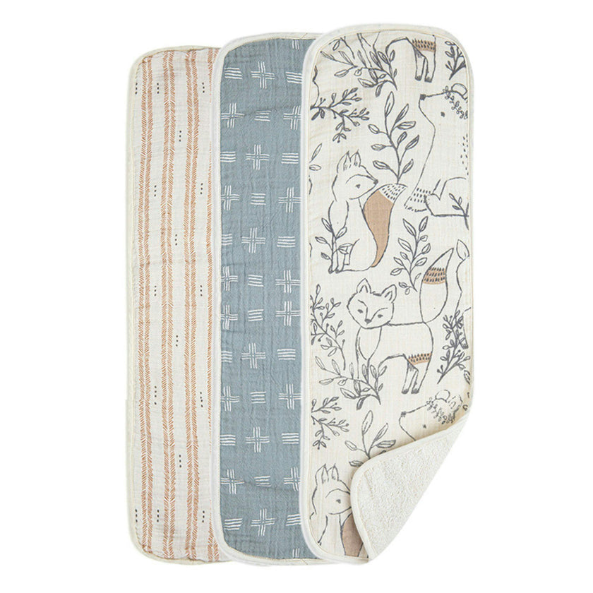 Ezra Woodland Animal Cotton Burp Cloth (Set of 3)