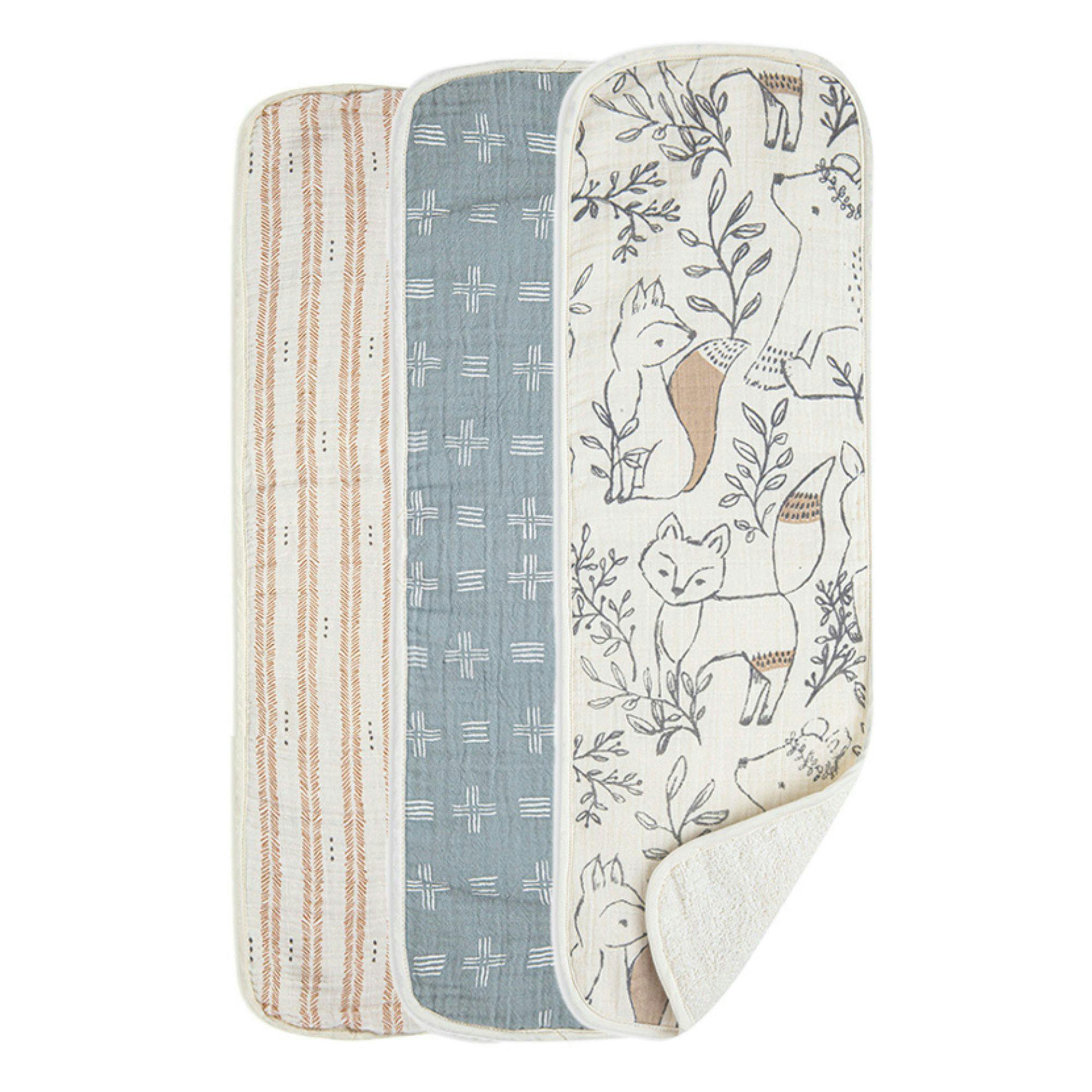 Ezra Woodland Animal Cotton Burp Cloth (Set of 3)