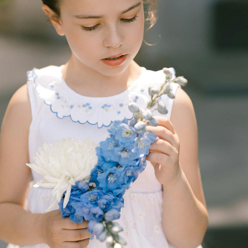 Cordelia White Blue Sleeveless Empire Dress