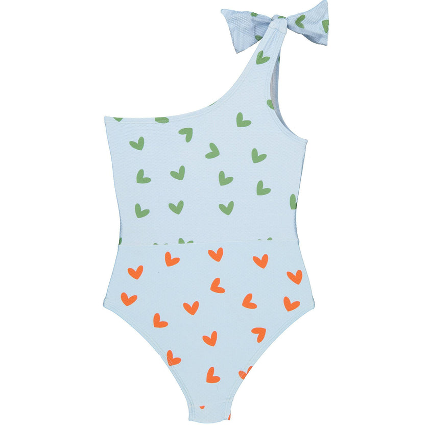 Asymmetric Textured Hearts Swimsuit, Multi
