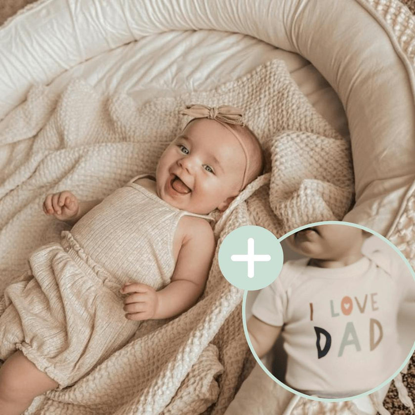 Macrame Oval Play Mat & Love Dad Bodysuit Bundle