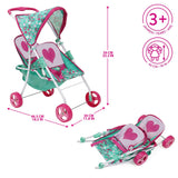 Mint Heart: Doll Stroller - Twin Tandem