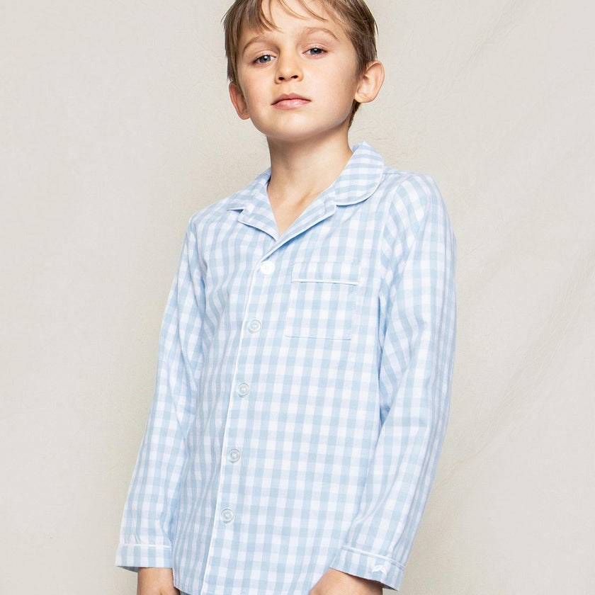 Kid's Twill Pajama Set in Light Blue Gingham