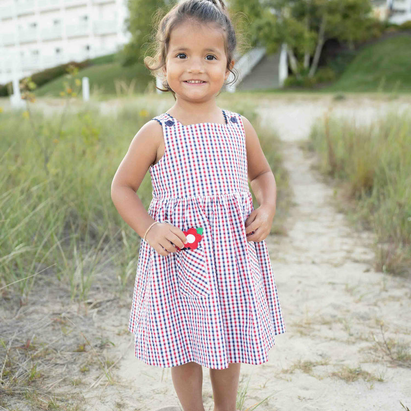 Plaid Seersucker Dress With Flowers