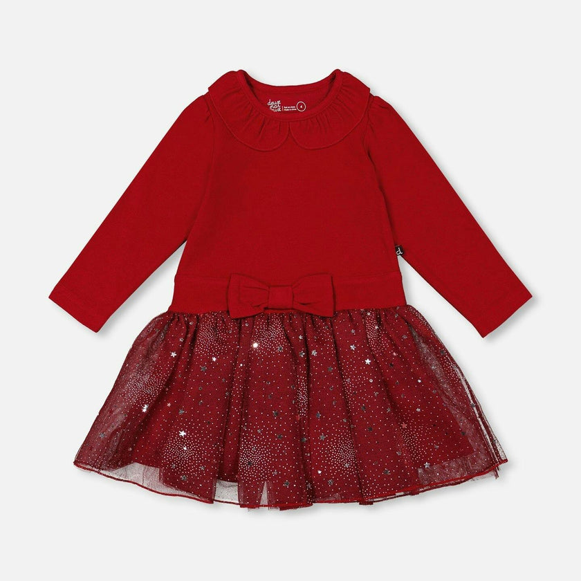 Bi-Material Dress with Glittering Skirt