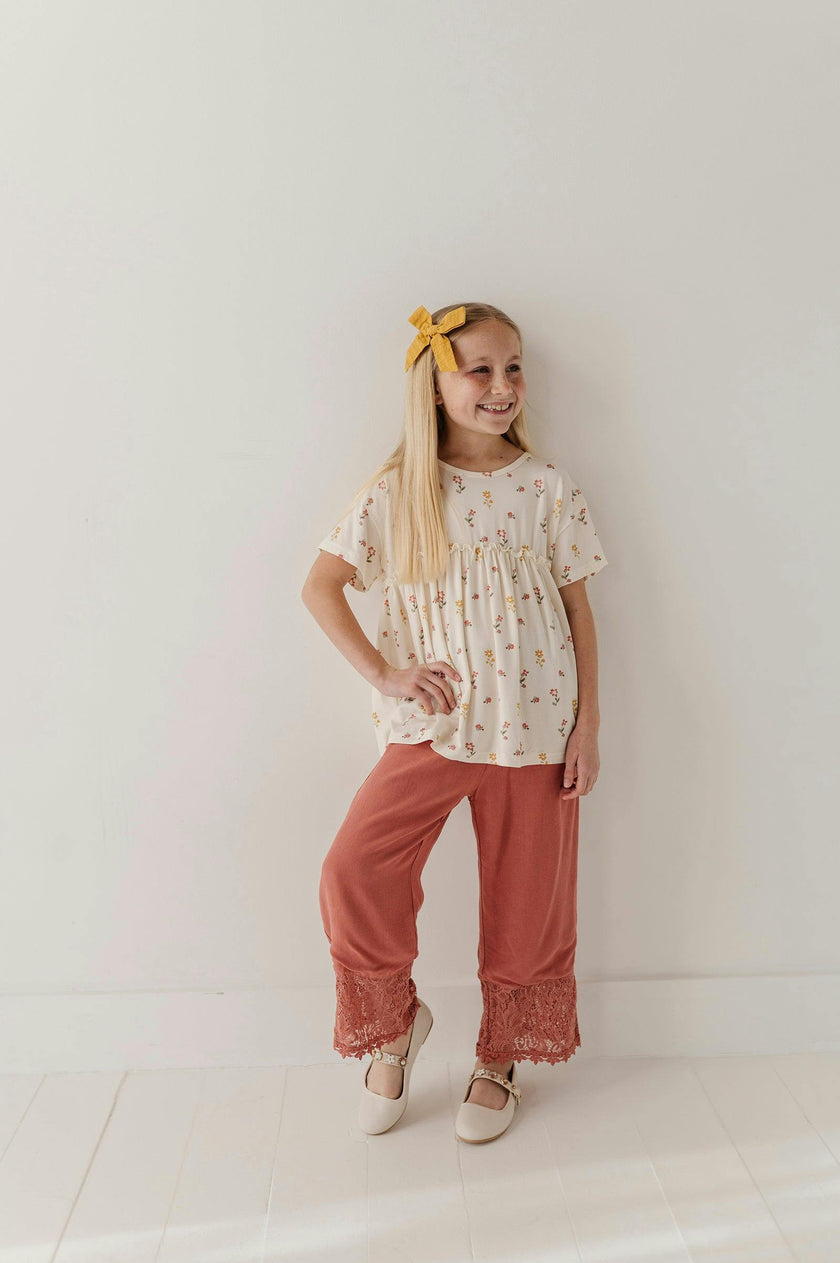 Girls Loose Short Sleeve Top in Rose Cloud