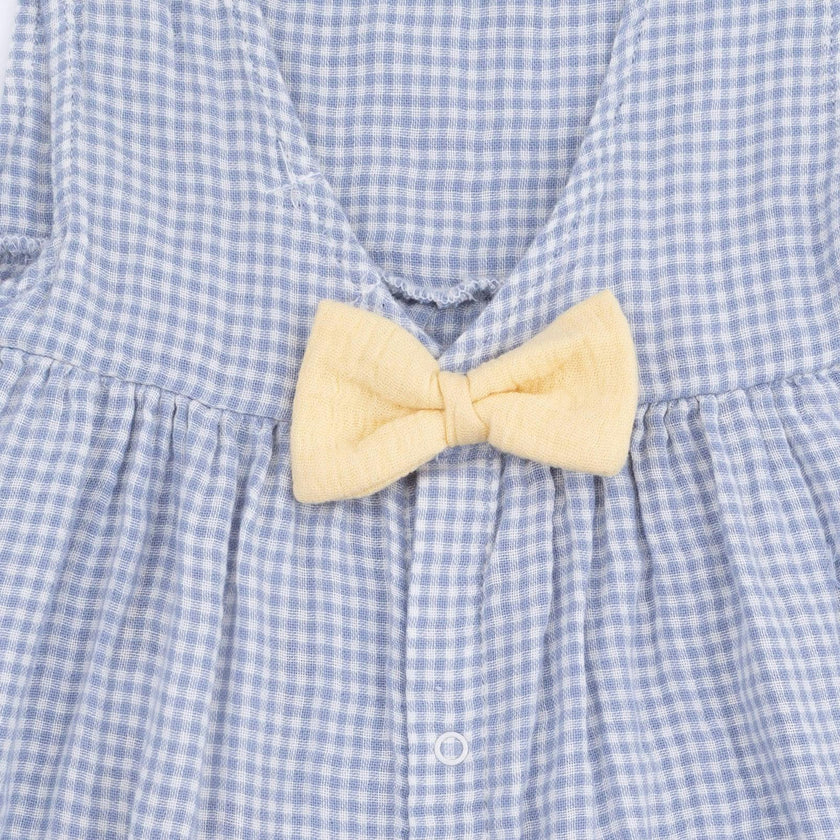 Micro Gingham Blue Blizzard - Dress with Bow and Bloomer