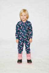 One Piece Thermal Underwear Blue Floral Print