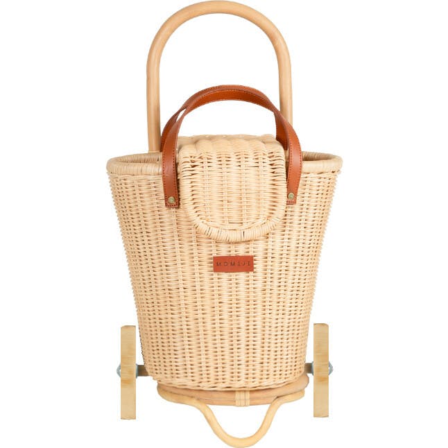 Eric Handcrafted Rattan Shopping Trolley With Detachable Tote Bag & Wooden Wheels - Wicker