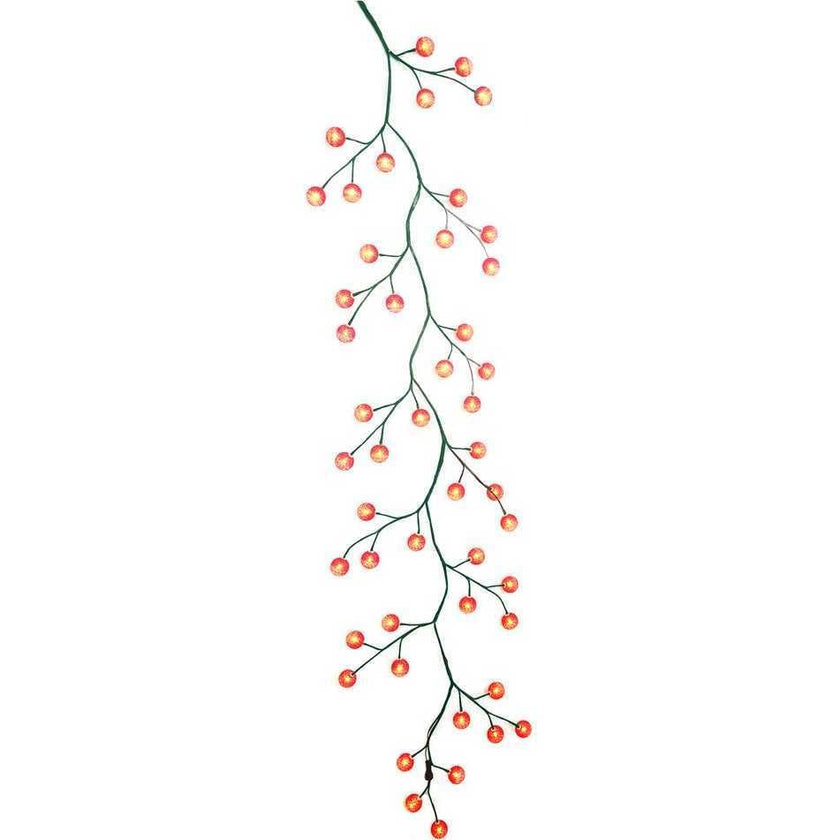 6-Foot Green Garland with 48 Red LED and Red Ball Lights