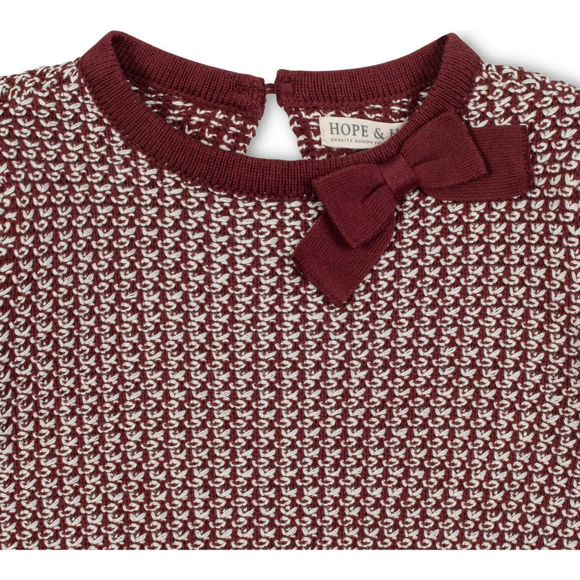 Organic Long Sleeve Bow Detail Tweed Sweater Dress, Red