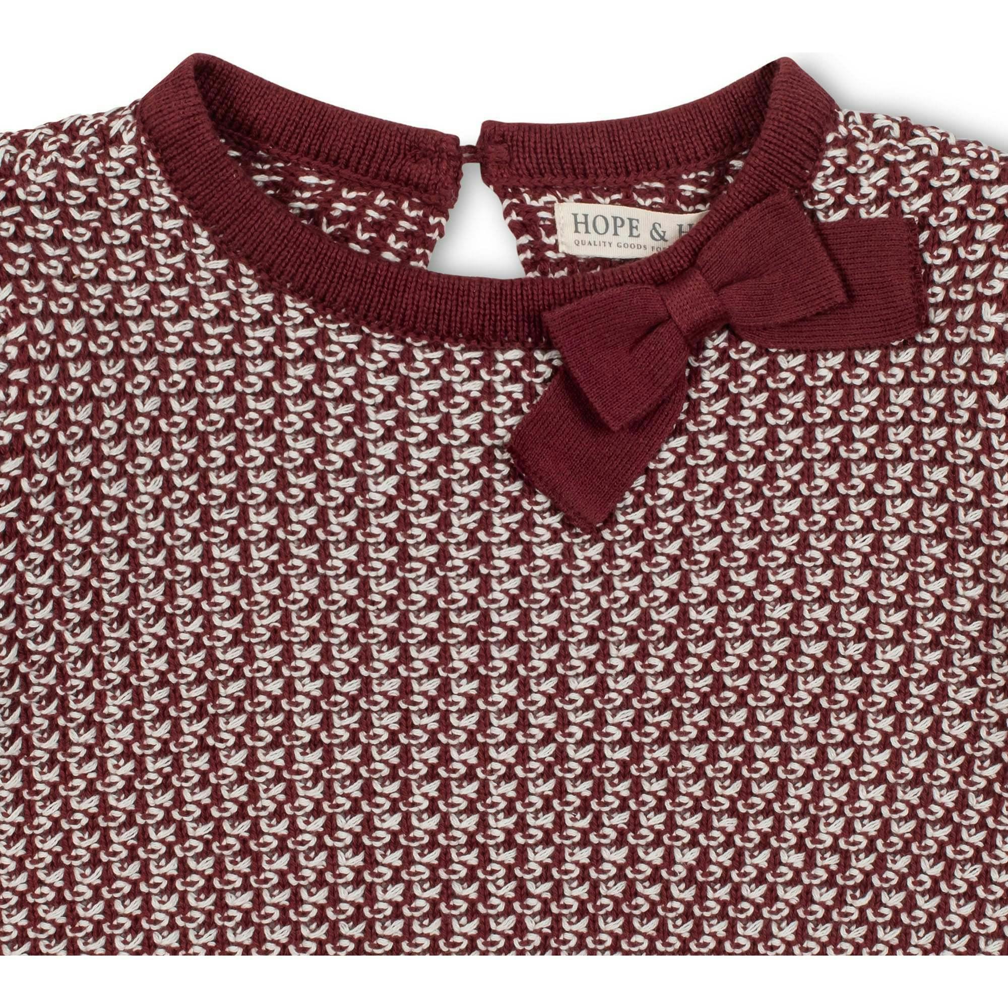 Organic Long Sleeve Bow Detail Tweed Sweater Dress, Red