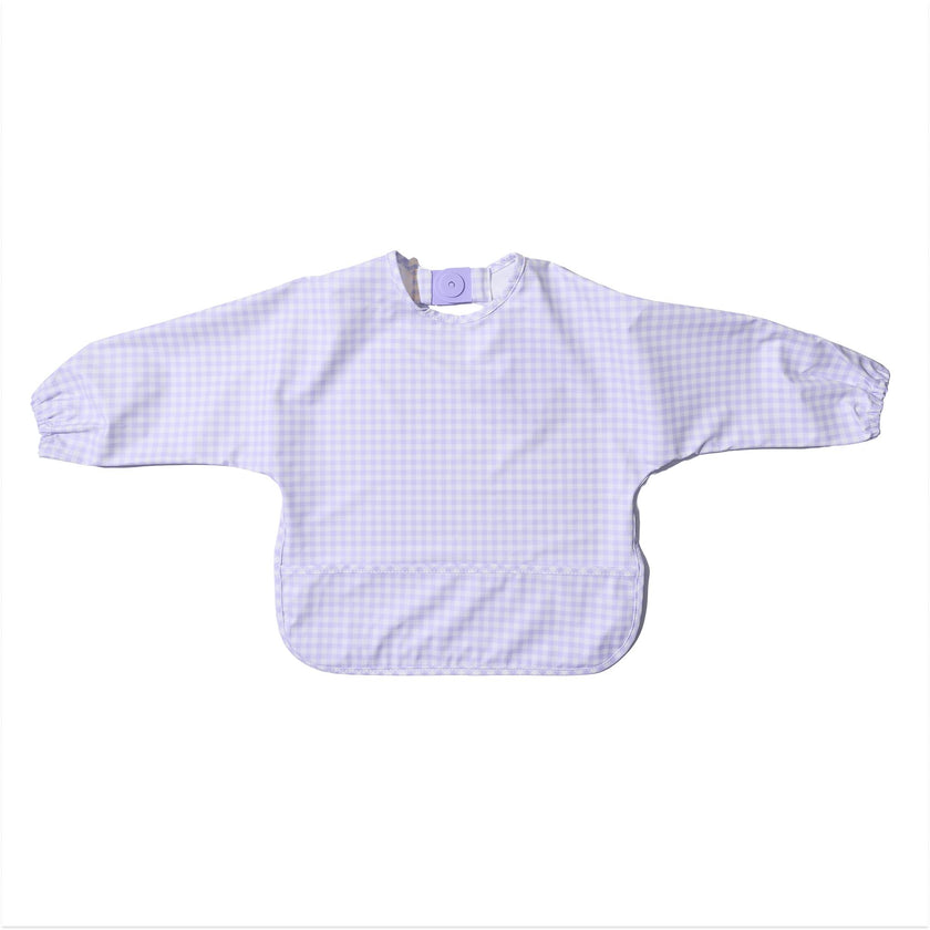 Magnetic Long Sleeve Bib - Violet Check