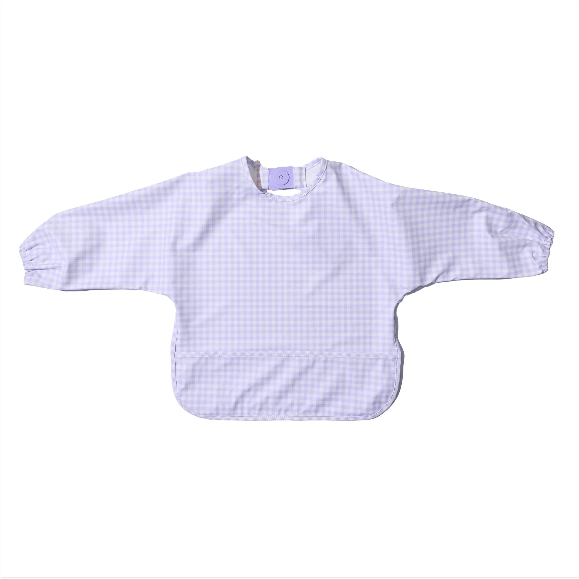 Magnetic Long Sleeve Bib - Violet Check