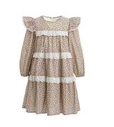 Beige Floral Lace Tiered Dress
